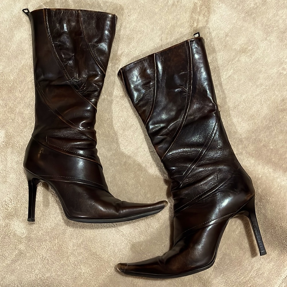 Leather calf height boots size 6